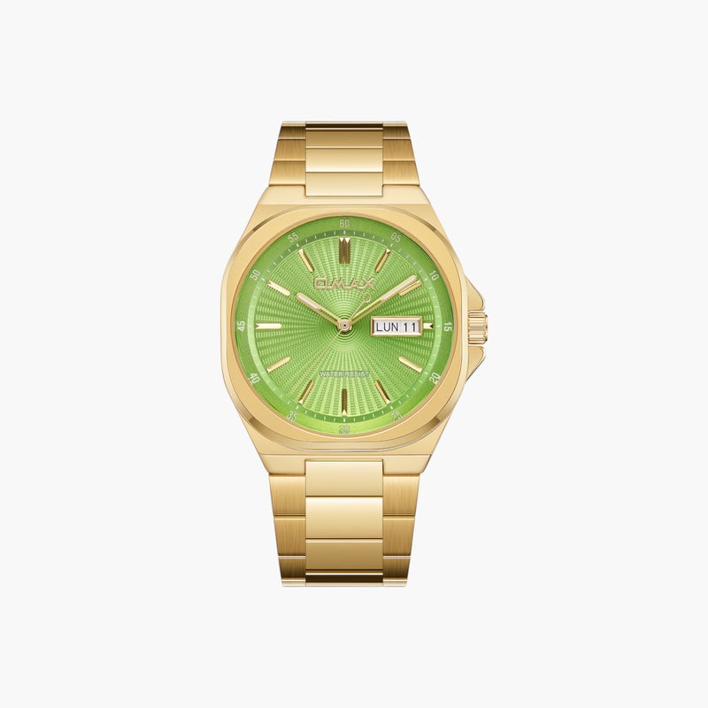 OMAX Gold Tone Watch with Green Dial for Men - Image 1